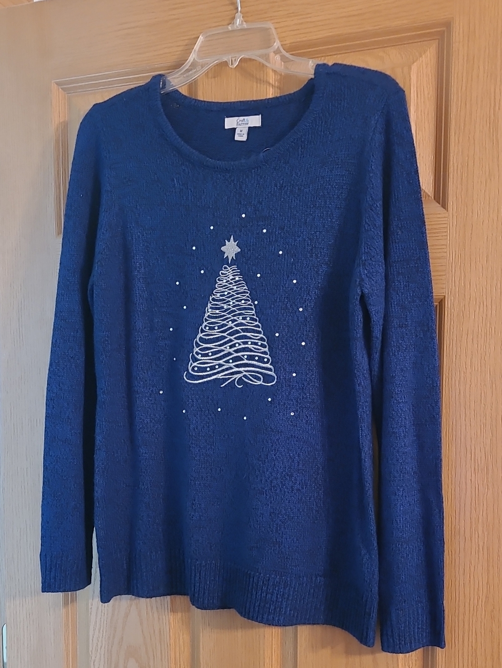croft & barrow Navy Blue Crewneck Sweater with White Tree Motif
